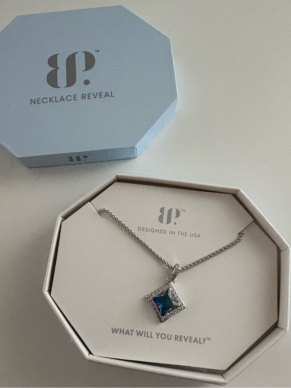 Bomb Party Kite Soirée Necklace NK98727 Azure Blue BiColor Tourmaline Rhodium - Picture 3 of 7